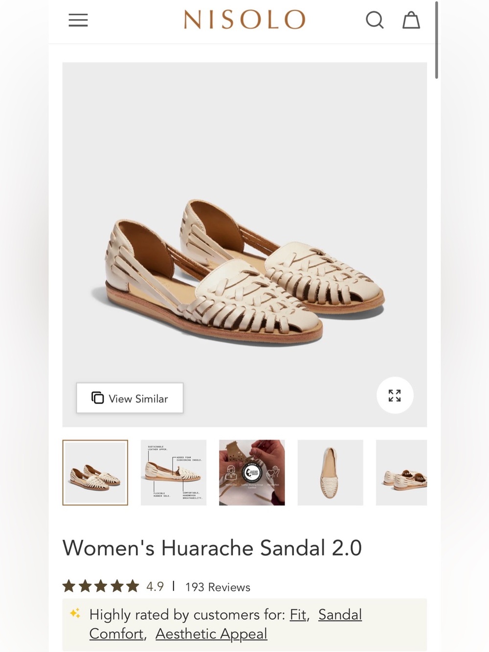 NISOLO Women's Huarache Sandal 10 Bone/ White $138